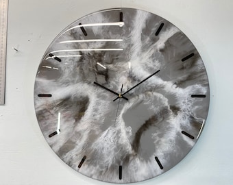 50cm Large Grey Black and White Modern Resin Wall Clock, Unusual Wall Clock, Modern Wall Clock, Abstract Resin Wall Clock