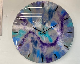 50cm Large Grey Purple and Blue Modern Resin Wall Clock, Unusual Wall Clock, Modern Wall Clock, Abstract Resin Wall Clock