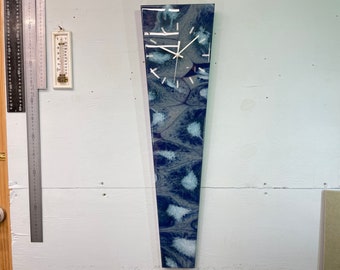 70cm Long Narrow Navy Blue Grey and White Abstract Resin Wall Clock, Modern Wall Clock, Unusual Wall Clock, Modern Home Decor,