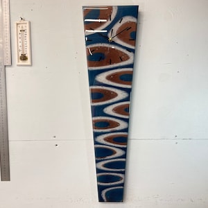 70cm Long Narrow Dark Blue and Copper Abstract Resin Wall Clock, Modern Wall Clock, Unusual Wall Clock, Modern Home Decor,