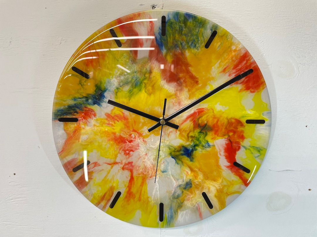 33cm Bright and Colourful Abstract Modern Resin Wall Clock, Unusual