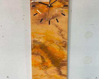 Narrow  Brown and Orange Abstract Resin Wall Clock, Long Modern Wall Clock, Unusual Wall Clock, Modern Home Decor,