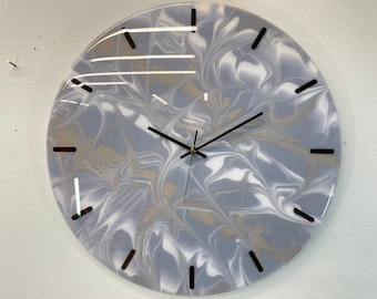 50cm Large Grey and White Modern Resin Wall Clock, Unusual Wall Clock, Modern Wall Clock, Abstract Resin Wall Clock