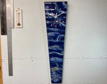 70cm Long Narrow Navy Blue Grey and White Abstract Resin Wall Clock, Modern Wall Clock, Unusual Wall Clock, Modern Home Decor,
