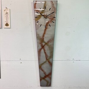 70cm Long Narrow Silver Copper & Antique Gold Abstract Resin Wall Clock, Modern Wall Clock, Unusual Wall Clock, Modern Home Decor,