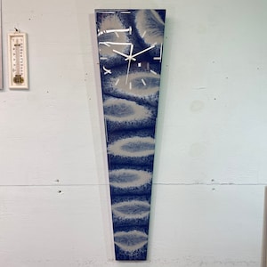 70cm Long Narrow Navy Blue Grey and White Abstract Resin Wall Clock, Modern Wall Clock, Unusual Wall Clock, Modern Home Decor,