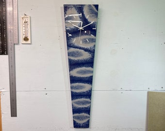 70cm Long Narrow Navy Blue Grey and White Abstract Resin Wall Clock, Modern Wall Clock, Unusual Wall Clock, Modern Home Decor,