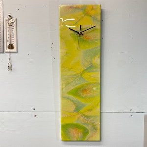 Lime Green Abstract Resin Wall Clock, Modern Wall Clock, Unusual Clocks, Luxury Wall Clock, Unique Clocks, Long Narrow Vertical