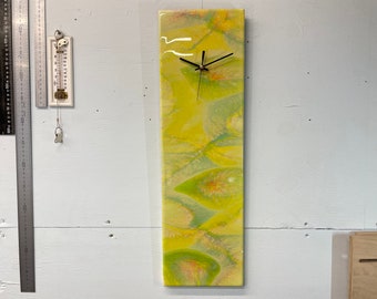 Lime Green Abstract Resin Wall Clock, Modern Wall Clock, Unusual Clocks, Luxury Wall Clock, Unique Clocks, Long Narrow Vertical