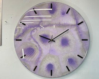 50cm Large Purple and Grey Modern Resin Wall Clock, Unusual Wall Clock, Modern Wall Clock, Abstract Resin Wall Clock