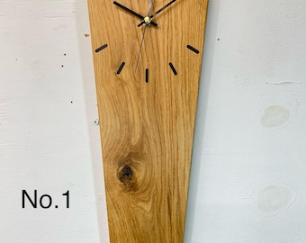 English Oak Long Narrow Modern Wooden Wall Clock, Wood Clock UK, Rectangular Wall Clock, Slim Wall Clock.