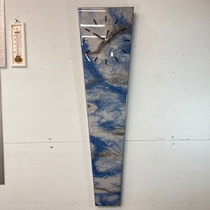 70cm Long Narrow Blue and Grey Abstract Resin Wall Clock, Modern Wall Clock, Unusual Wall Clock, Modern Home Decor,