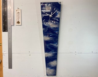 70cm Long Narrow Navy Blue Grey and White Abstract Resin Wall Clock, Modern Wall Clock, Unusual Wall Clock, Modern Home Decor,