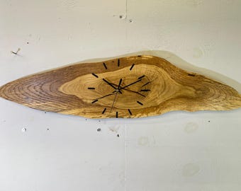 English Oak Live Edge Wall Clock, Farmhouse Driftwood Style Home Decor