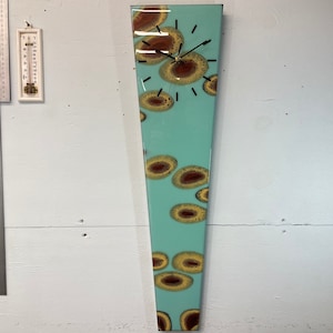70cm Long Narrow Teal and Copper Abstract Resin Wall Clock, Modern Wall Clock, Unusual Wall Clock, Modern Home Decor,