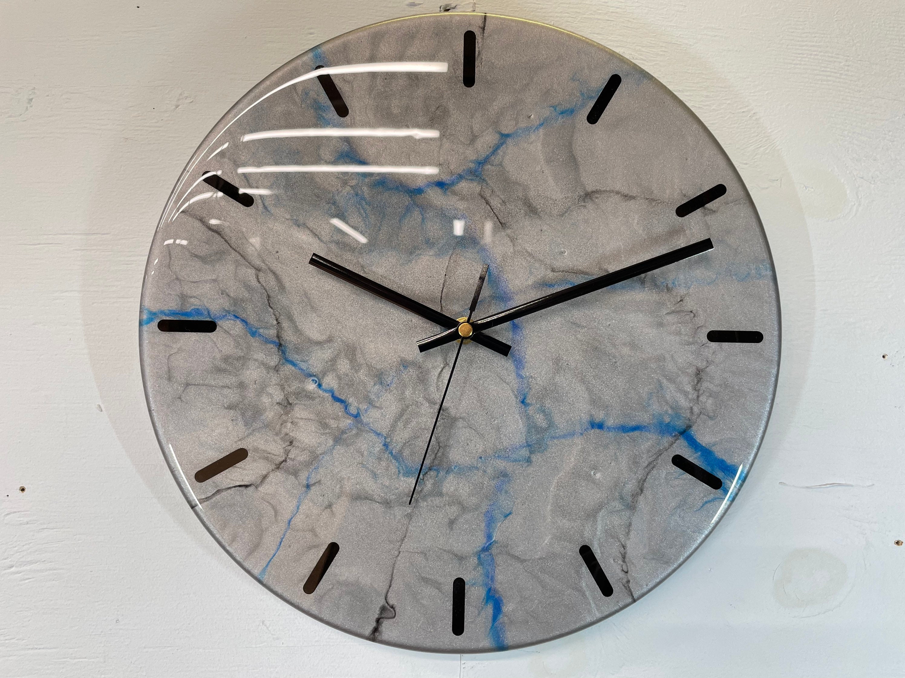 33cm Metallic Silver Blue and Black Abstract Modern Resin Wall