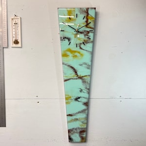 70cm Long Narrow Mint Green and Brown Abstract Resin Wall Clock, Modern Wall Clock, Unusual Wall Clock, Modern Home Decor,