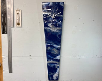 70cm Long Narrow Navy Blue Grey and White Abstract Resin Wall Clock, Modern Wall Clock, Unusual Wall Clock, Modern Home Decor,