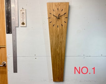 Long Narrow Modern English Oak Wooden Wall Clock, Wood Clock UK, Rectangular Wall Clock, Slim Wall Clock, Oak Clocks.