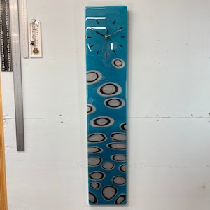 90cm x 18cm Turquoise Silver and Black Abstract Resin Wall Clock, Long Modern Wall Clock, Unusual Wall Clock, Modern Home Decor,