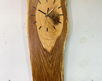 English Oak Live Edge Wall Clock, Farmhouse Driftwood Style Home Decor