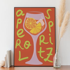 Aperol Spritz Cocktail Kunstdruck / Giclee Kunstdruck / Digitale Cocktail Illustration / Minimal Poster / A5 A4 Buntes Cocktail Poster