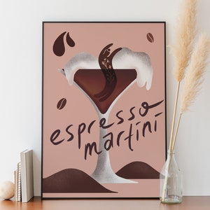 Exemplar Espresso Martini Cocktail Kunst Druck / Giclee Kunstdruck / Minimal Poster / Bunte Cocktail Illustrationen / A5 A4 Lebhafter Kunstdruck