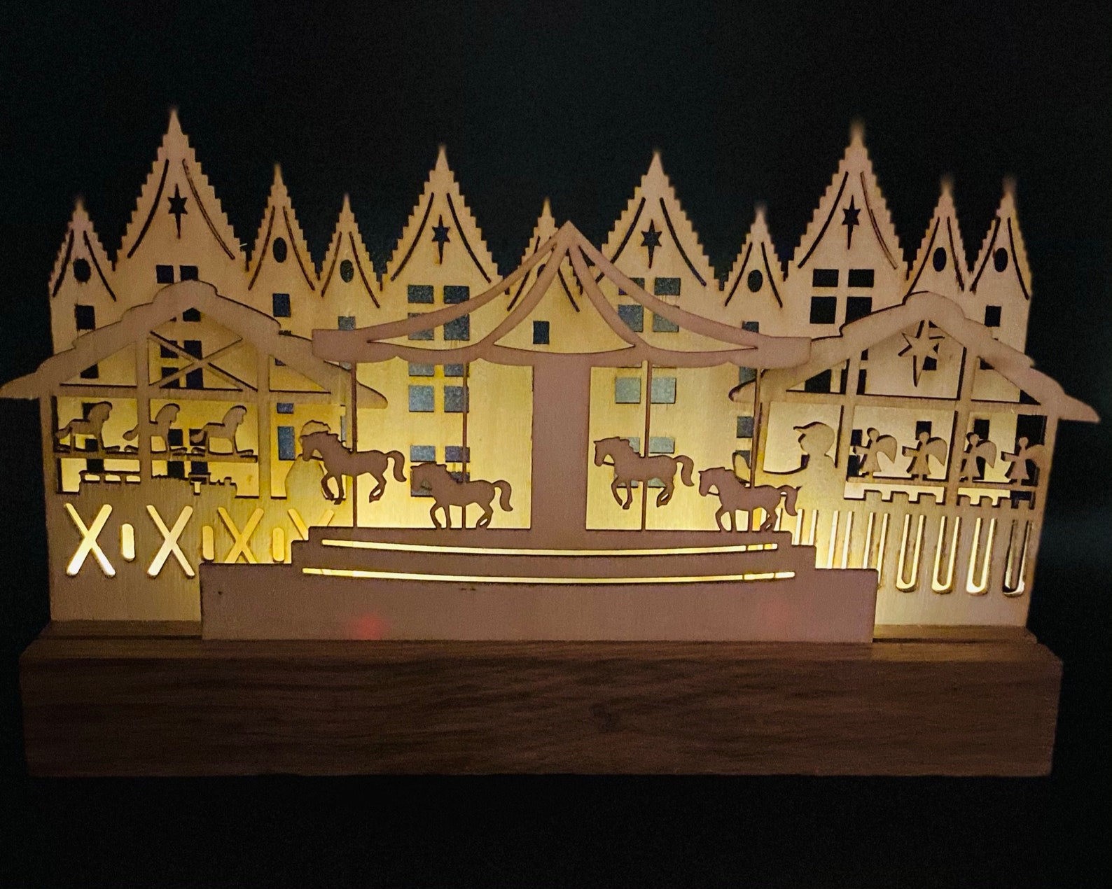 Laser cut wood carousel candle arch or Schwibbogen with LED Etsy