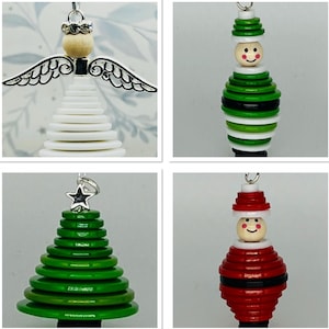 Christmas tree ornament decoration - choose from Angel, Elf, Santa, Snowman or Tree. Handmade button decorations - mix and match