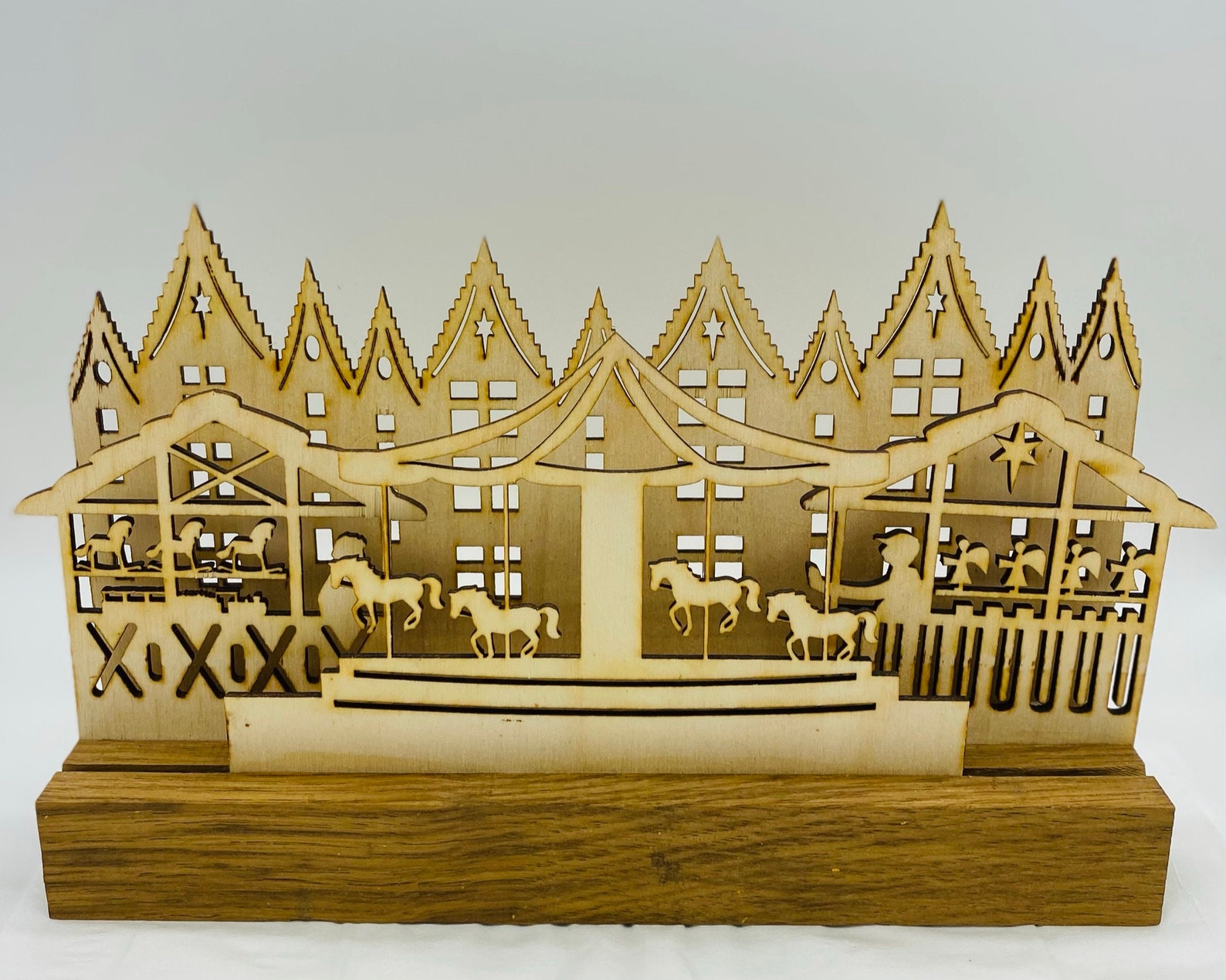 Laser cut wood carousel candle arch or Schwibbogen with LED Etsy