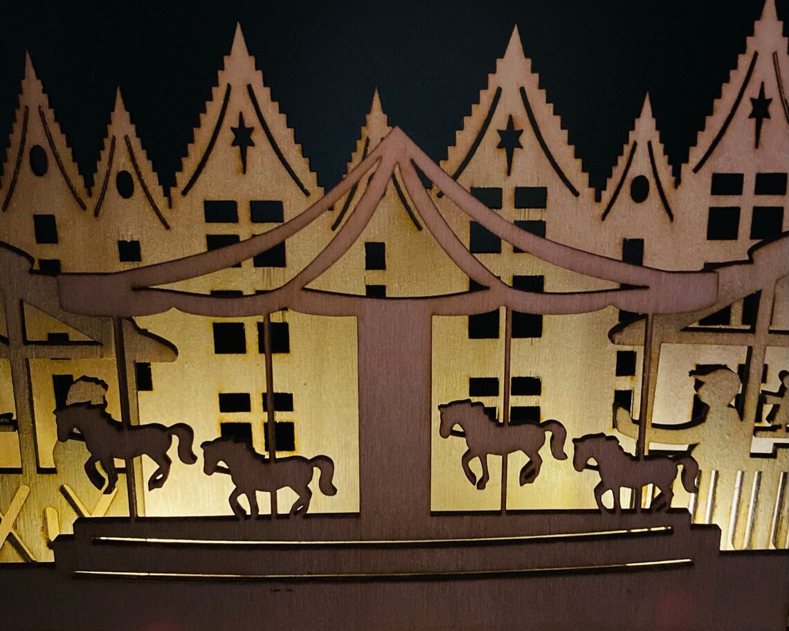 Laser cut wood carousel candle arch or Schwibbogen with LED Etsy