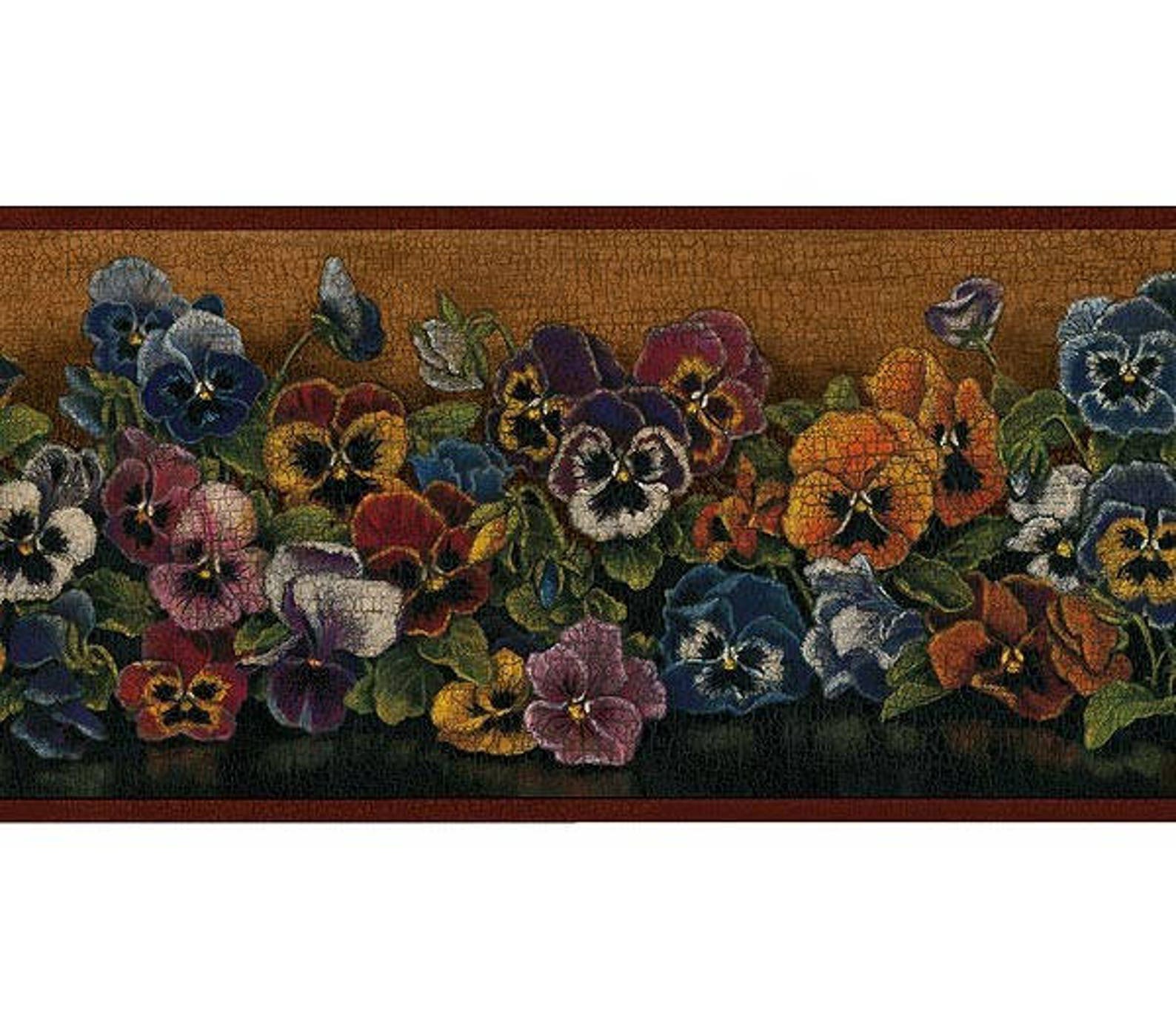 Rust Floral Pansies Wallpaper Border 54023 GG Etsy