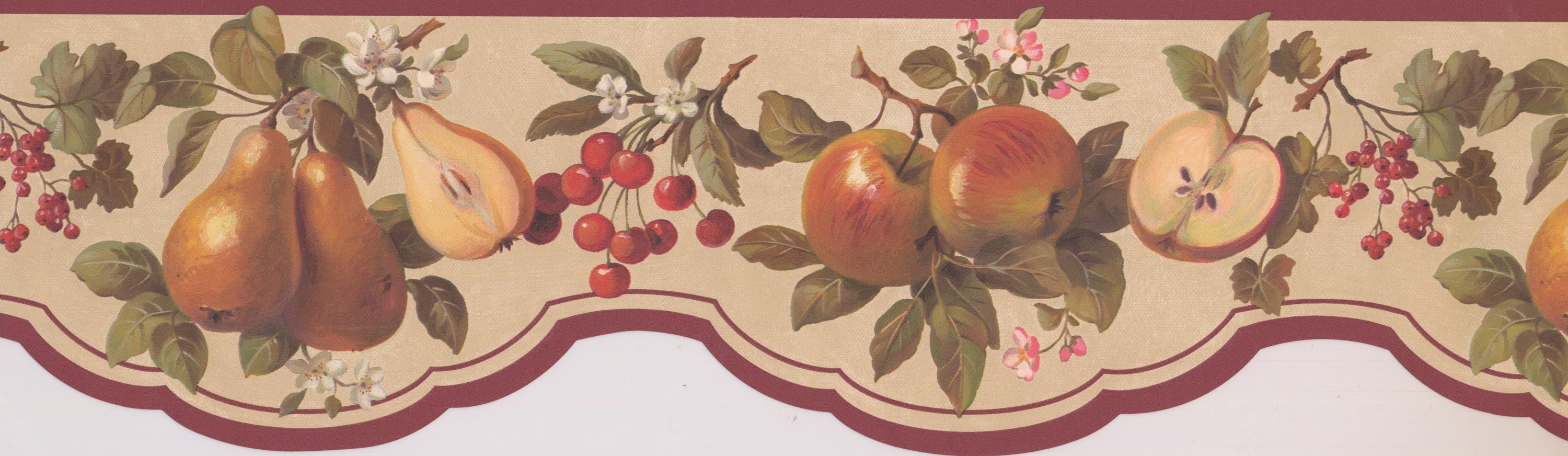 Maroon Scalloped Fruit Wallpaper Border 2883 BKB Etsy