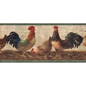 9 in X 15 Ft Prepasted Wallpaper Borders Layered Rooster Wall Paper ...