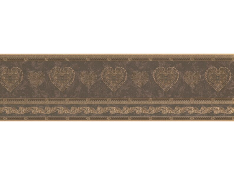 Gold Scrolls Molding Hearts Wallpaper Border 57816