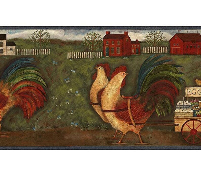 Blue Country Roosters Wallpaper Border 54141 GG Etsy