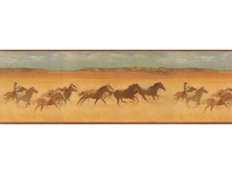 9 in X 15 Ft Prepasted Wallpaper Borders Horses Wall Paper Etsy