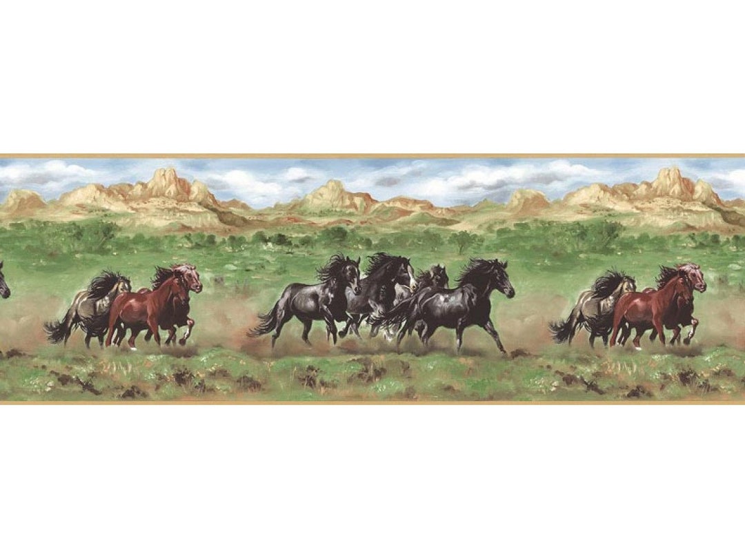 10 1/2 in X 15 Ft Prepasted Wallpaper Borders Horses Wall Paper Border