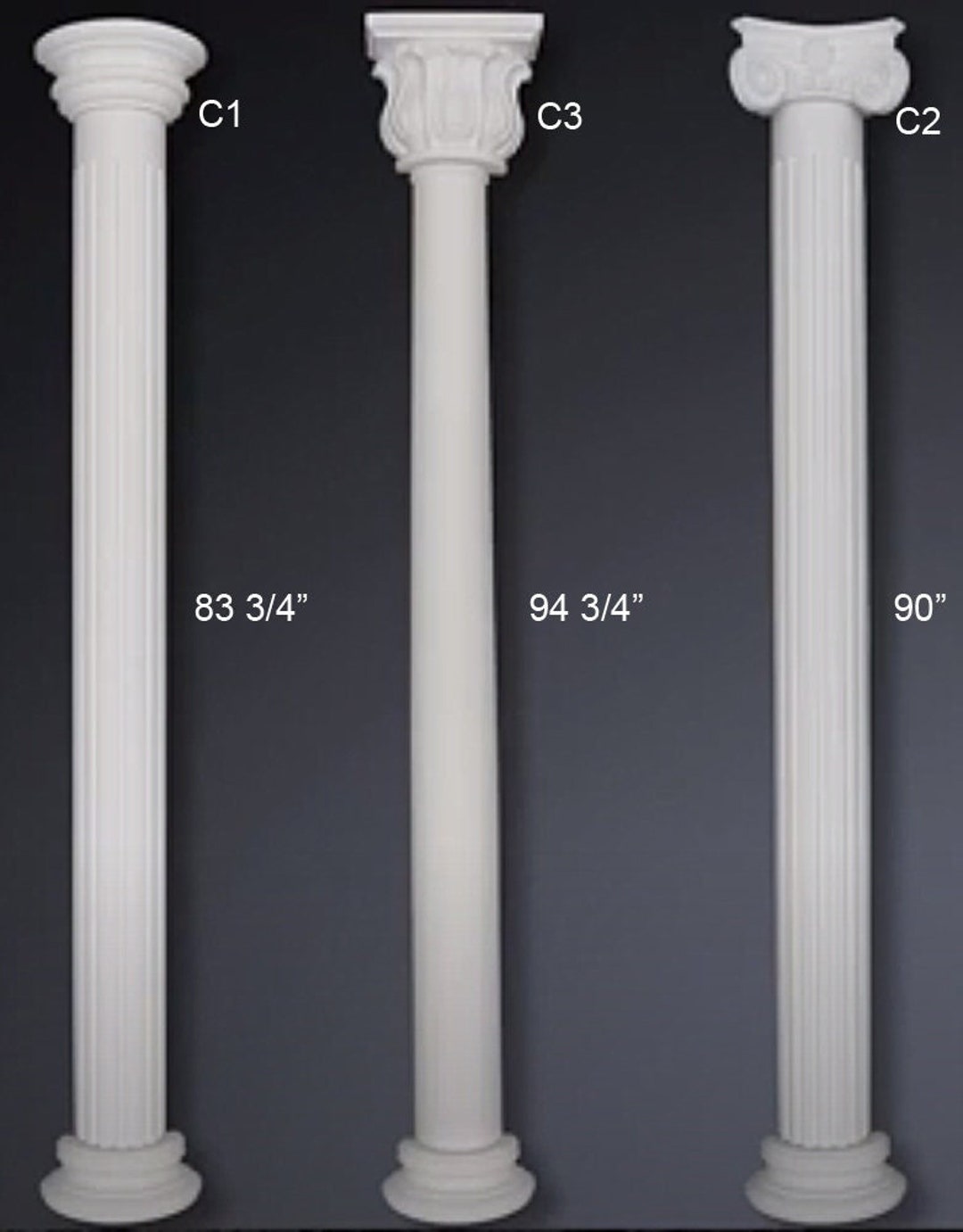 Decorative Column Fluted Half Column Set capital, Shaft, Base 7 Inch