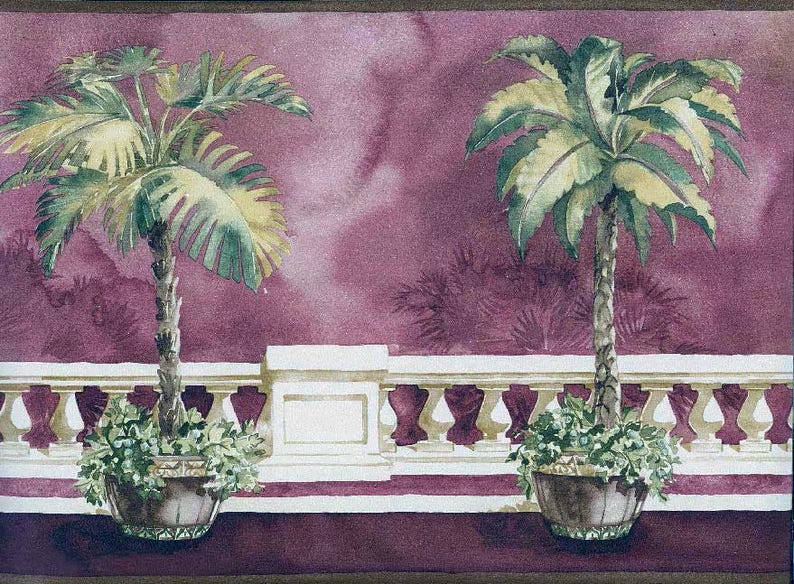 Brown Background Palm Tree on Balcony Wallpaper Border 75967 Etsy