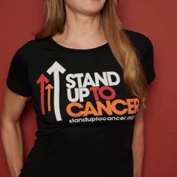 Stand Up To Cancer Women's Full Logo Black T-Shirt, Cancer Warrior Cancer Supporter Shirt, Fighting Cancer Tee, Cancer Ribbons T-shirts,