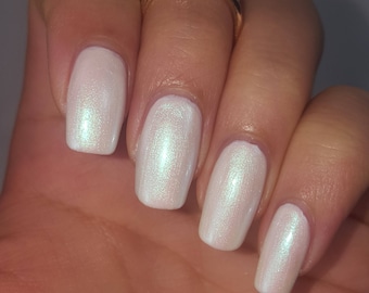 White PEARL IRIDESCENT Nail Polish DUO 5 Free Handmade Indie Shiny Nail Polish Animal Cruelty Free Classy Cute Gifts for her Gifts Under 20