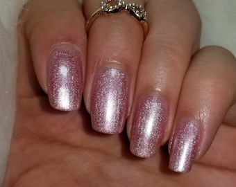 Pink Linear Holographic 5-Free Handmade Indie Nail Polish Animal Cruelty-Free Vegan Cute Classy Gifts for her gifts Palm-Free