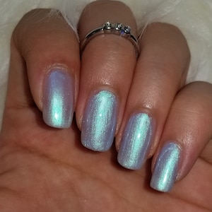 Iridescent Turquoise Blue 5-Free Handmade Indie Nail Polish Animal Cruelty-Free Classy Cute Gifts for her Palm-Free