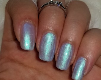 Iridescent Turquoise Blue 5-Free Handmade Indie Nail Polish Animal Cruelty-Free Classy Cute Gifts for her Palm-Free