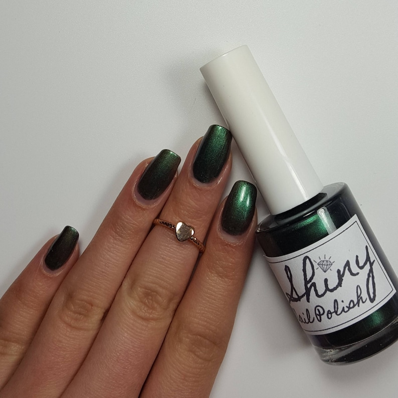 DARK GREEN Nail Polish Shimmery Emerald Green 5 Free Handmade | Etsy
