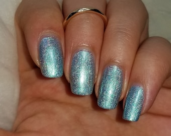 Light Blue Linear Holographic Nail Polish 5-Free Handmade Indie Nail Polish Cruelty-Free Vegan Cute Classy Gifts for her gifts Palm-Free