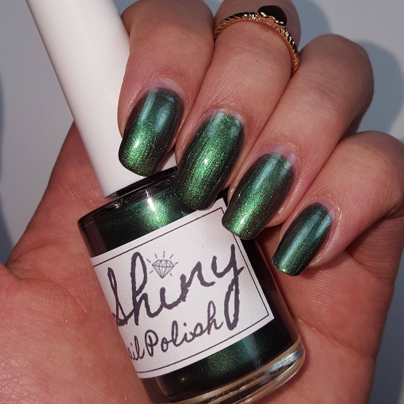 DARK GREEN Nail Polish Shimmery Emerald Green 5 Free Handmade | Etsy