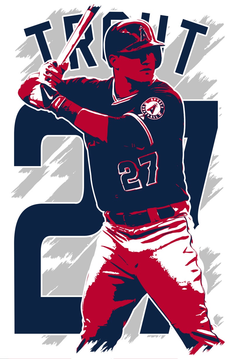 MIKE TROUT art print Los Angeles Angels FREE shipping Etsy