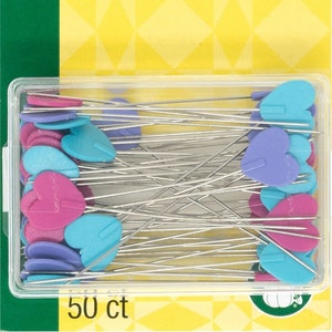 Flat Heart Pins for Quilting and Sewing by Dritz Quilting - Size 32 - 2 Inch 50 Count- 3069